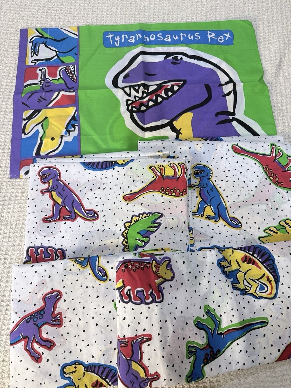 Dinosaur Twin Sheets Bright Colors NEW Unused 2 Flat Fitted 1 Pillowcase Springs